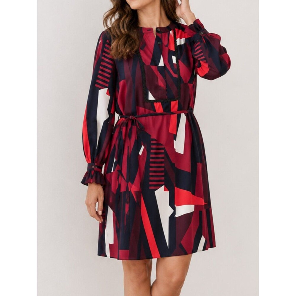 Loft Geometric Printed Long Sleeve Shift Dress